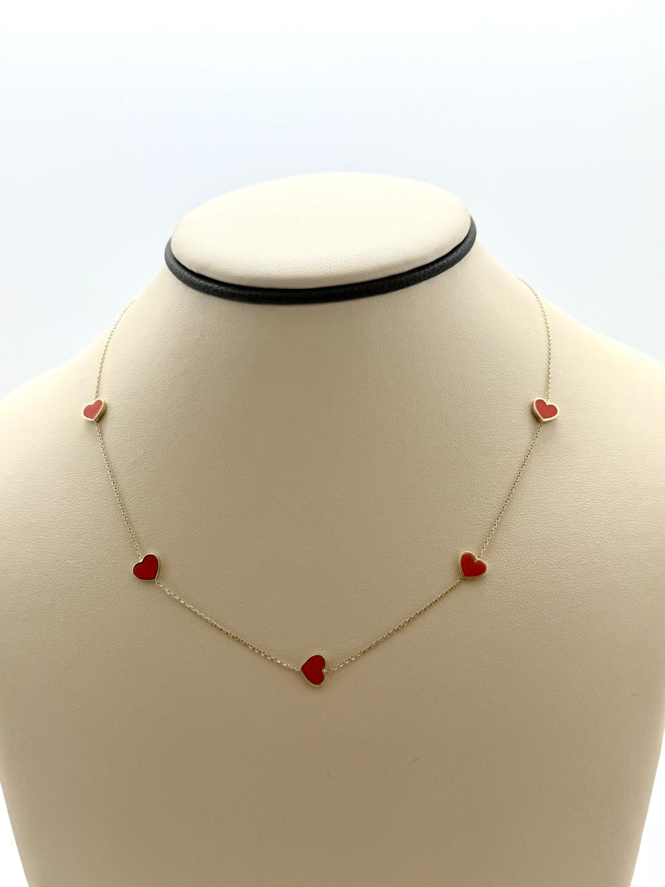 CADENA 5 CORAZONES CORAL 2.3G 14K